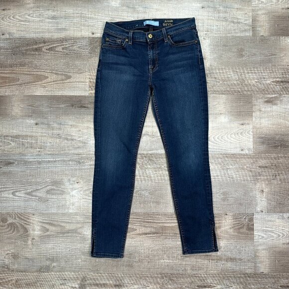 Seven For All Mankind The Ankle Skinny Jeans Women's Sz 27 Blue Slit Ankle - Picture 1 of 9